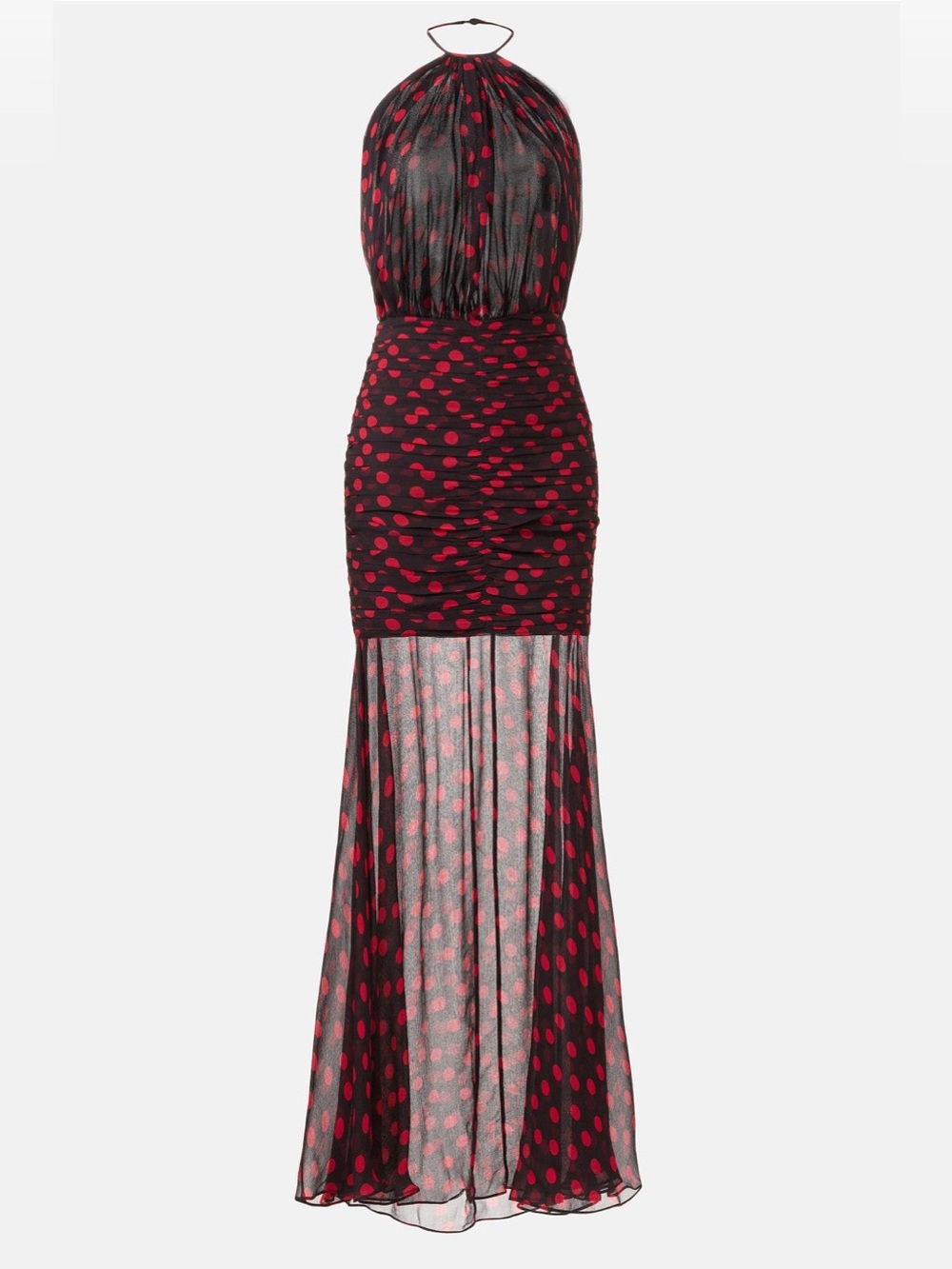 Ronny Kobo Collection Black Halter Maxi Dress with Red Polka Dots